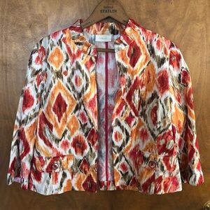 Chico's Southwestern Metallic Geometric Linen Jacket Artsy Art To Wear Boho Boxy